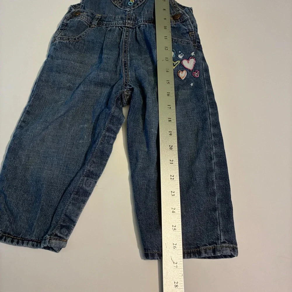 OshKosh Bgosh Girls 24 Months Blue Denim Heart Embroidered Bib Overalls 434A117